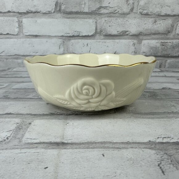 LENOX Rosebud Bowl Embossed Scalloped with Gold Trim Small  5-5/8” - Picture 3 of 5